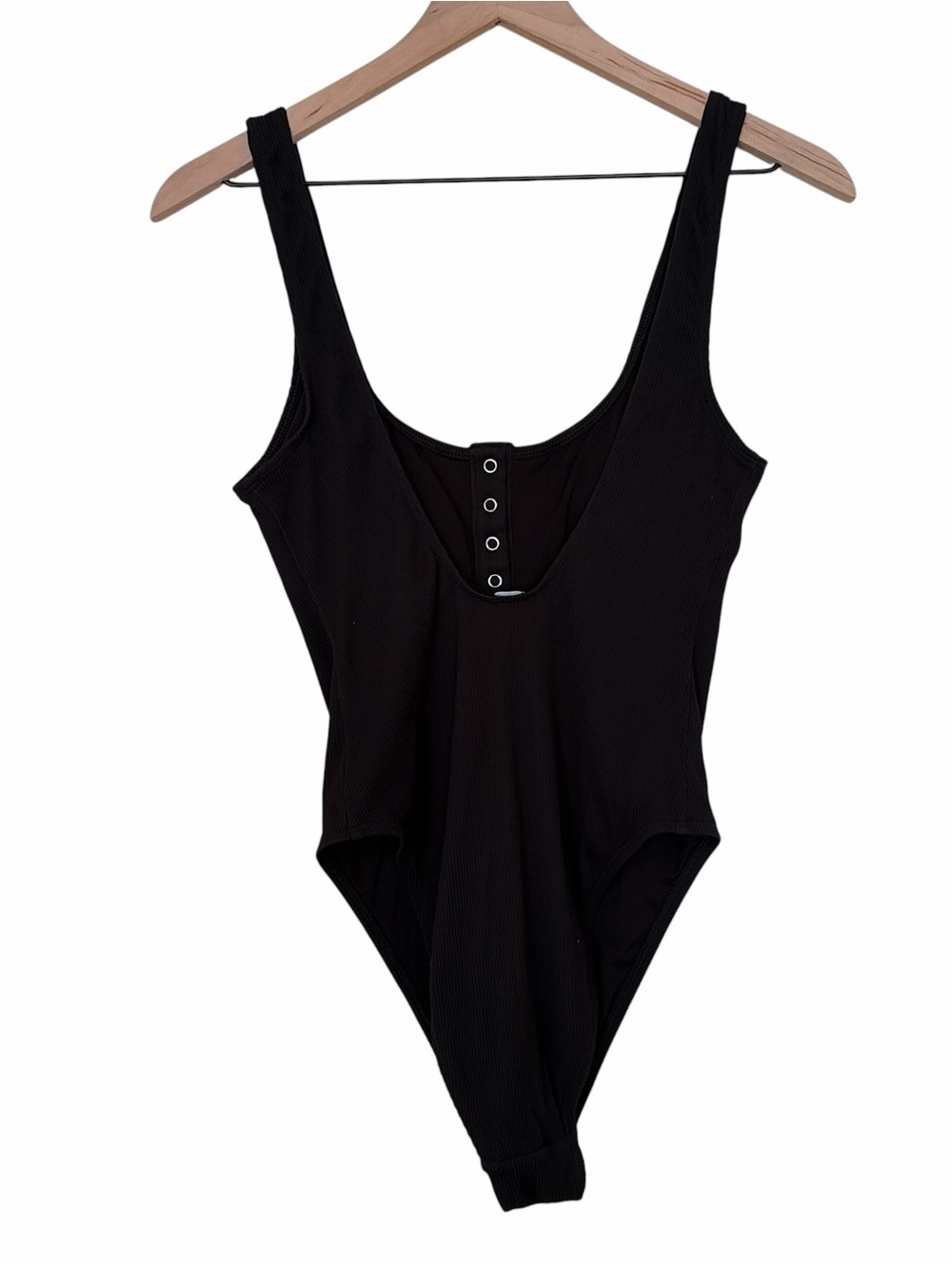Aerie Black Ribbed Henley Scoop Back One Piece Swimsuit - Picture 6 of 6